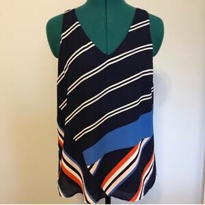 Willi smith navy blue striped sleeveless blouse